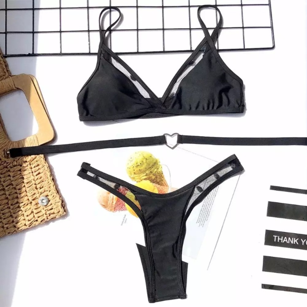 (last 2 available) 3-pcs. Spaghetti strap swimsuit bikini black - Picture 5 of 6